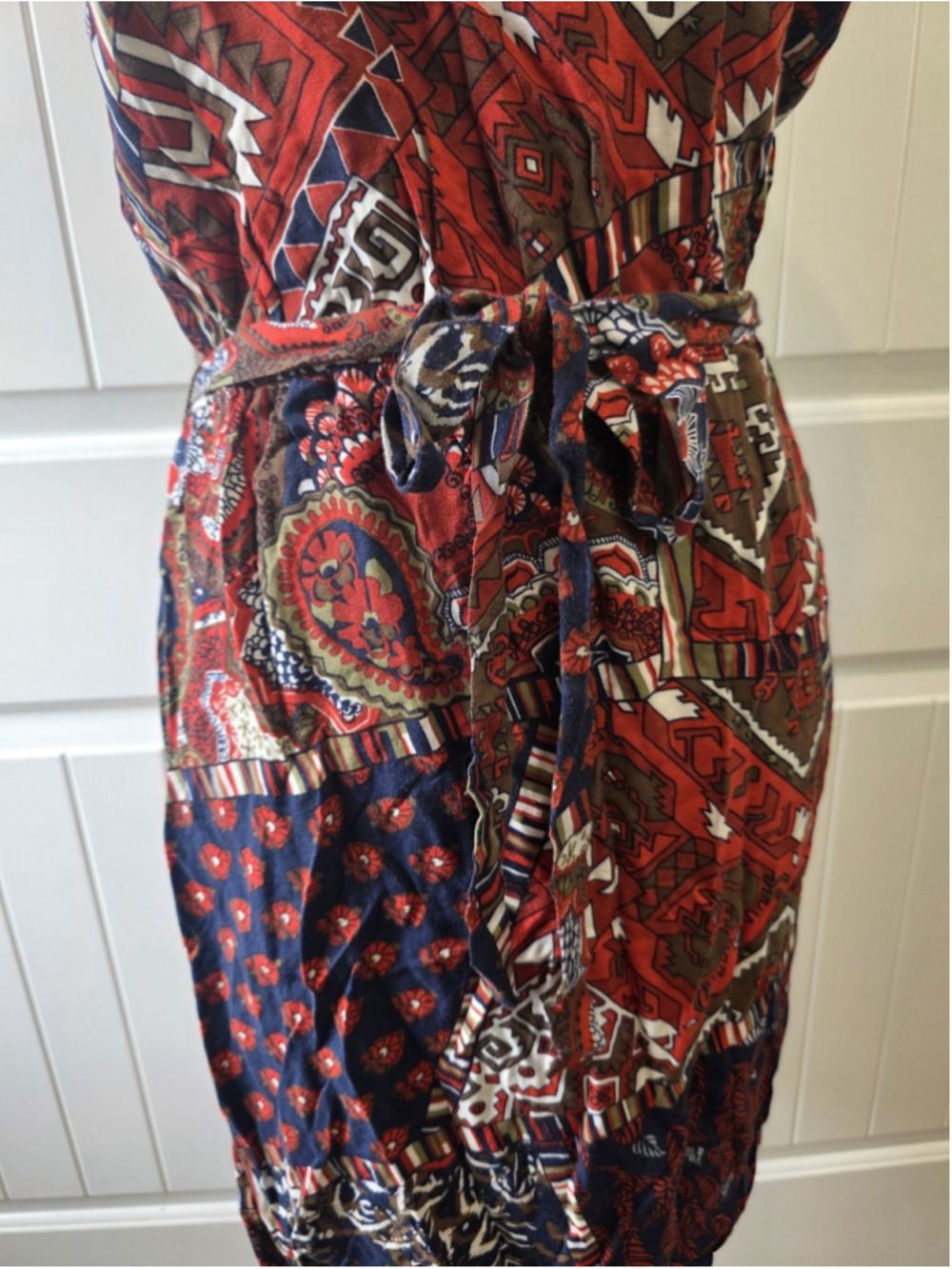 Lucky Brand NWT Patchwork Print Sleeveless Tie Waist Sz M Dress Boho Rayon - Picture 7 of 11